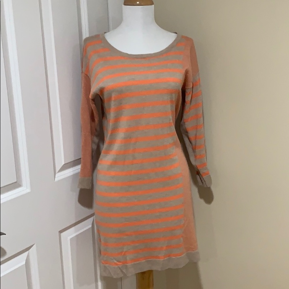 Orange striped sweater dress 3/4 sleeve sz M